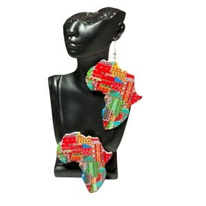 Colorful Africa Map Earrings. 1 Pair. New.
